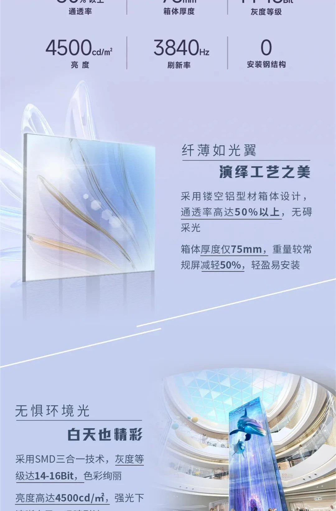 强力巨彩室内透明屏，格栅屏，明心悦目，如光之翼！强力巨彩明悦系列跃然上市！