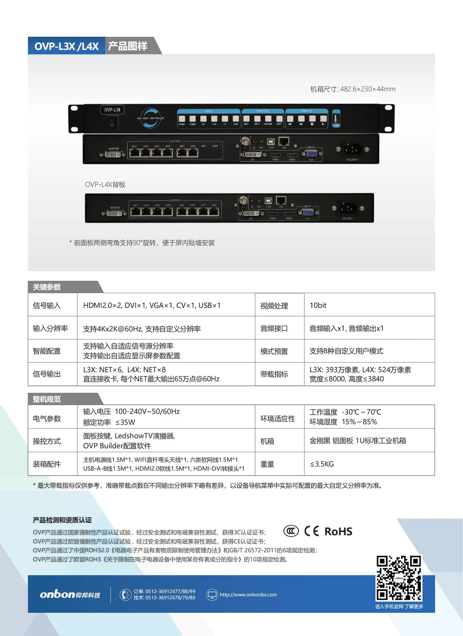 仰邦BX控制系统，OVP视频控制器产品线，单画面OVP-L1X/L2X/L3X/L4X，四画面 OVP-H3X/H4X/H6X/H8X等