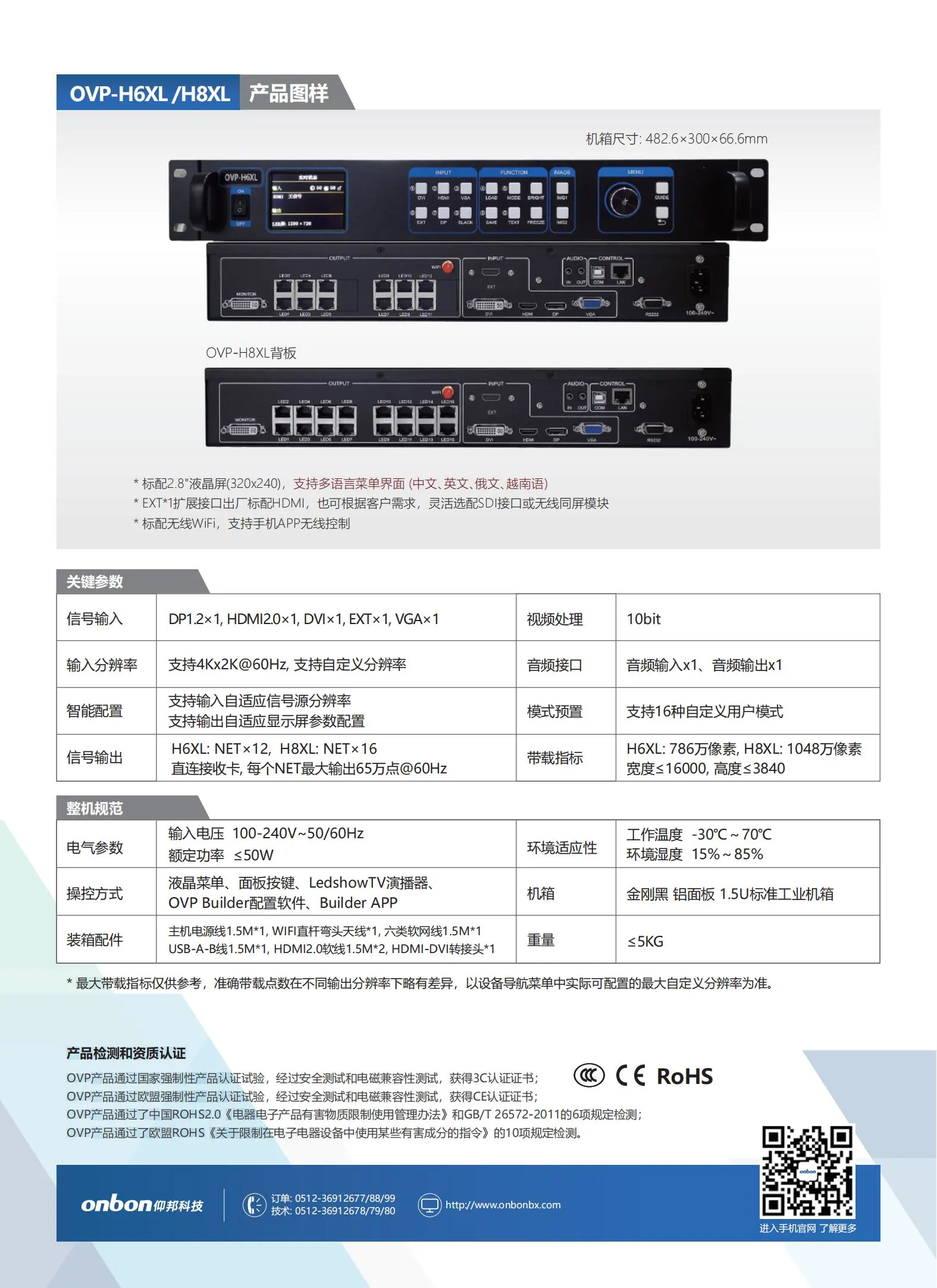 仰邦BX控制系统，OVP视频控制器产品线，单画面OVP-L1X/L2X/L3X/L4X，四画面 OVP-H3X/H4X/H6X/H8X等
