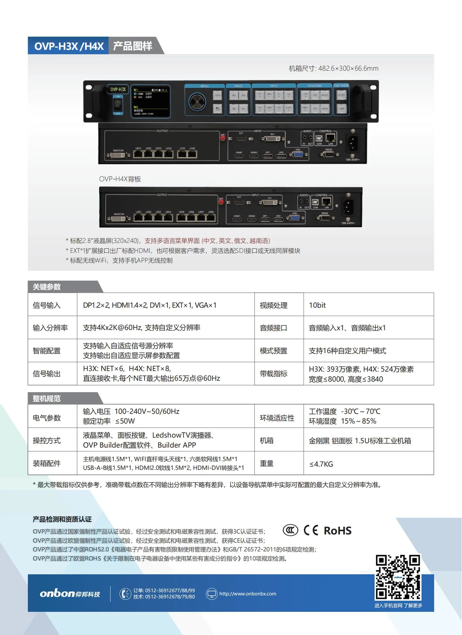 仰邦BX控制系统，OVP视频控制器产品线，单画面OVP-L1X/L2X/L3X/L4X，四画面 OVP-H3X/H4X/H6X/H8X等