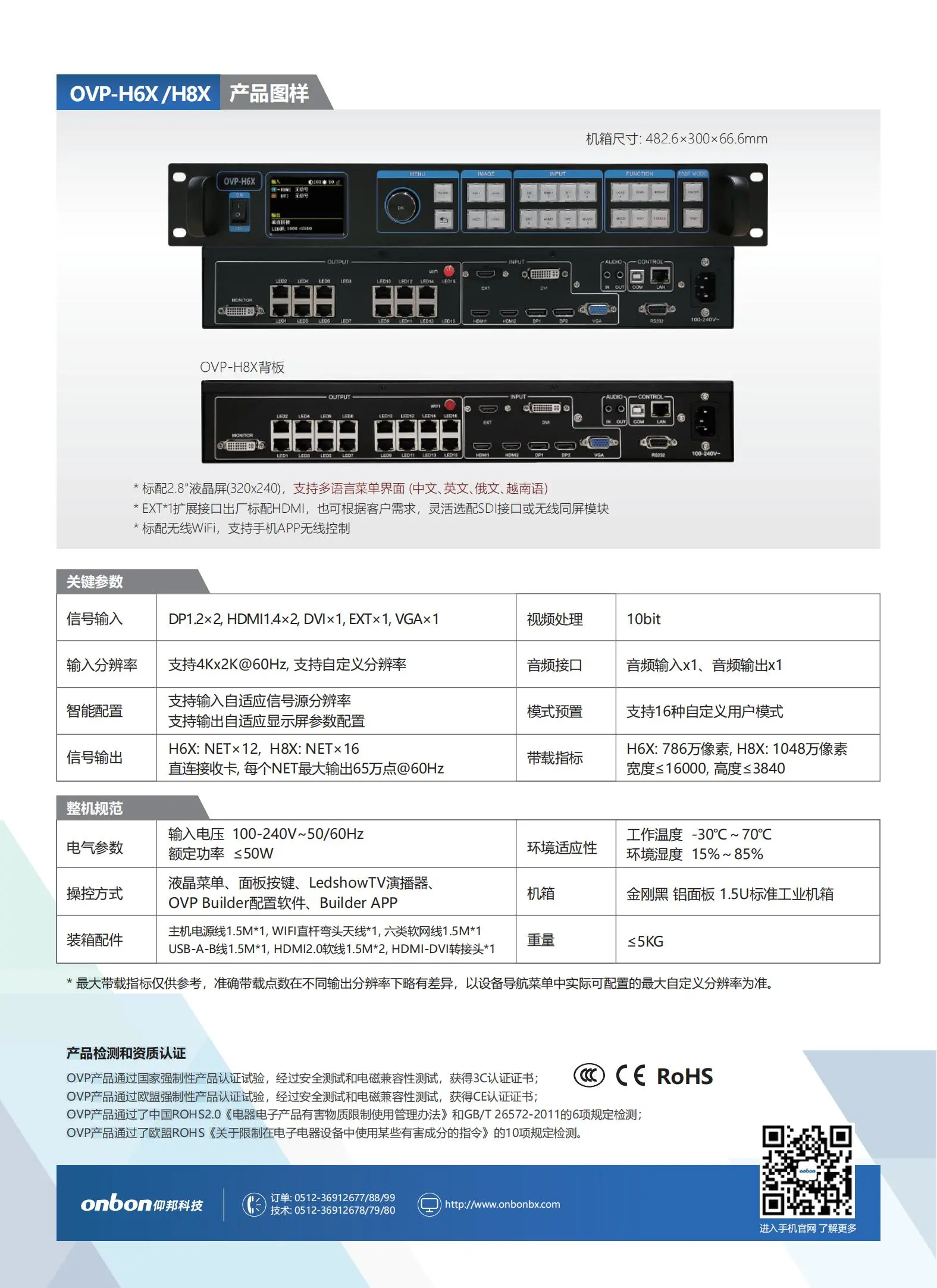 仰邦BX控制系统，OVP视频控制器产品线，单画面OVP-L1X/L2X/L3X/L4X，四画面 OVP-H3X/H4X/H6X/H8X等