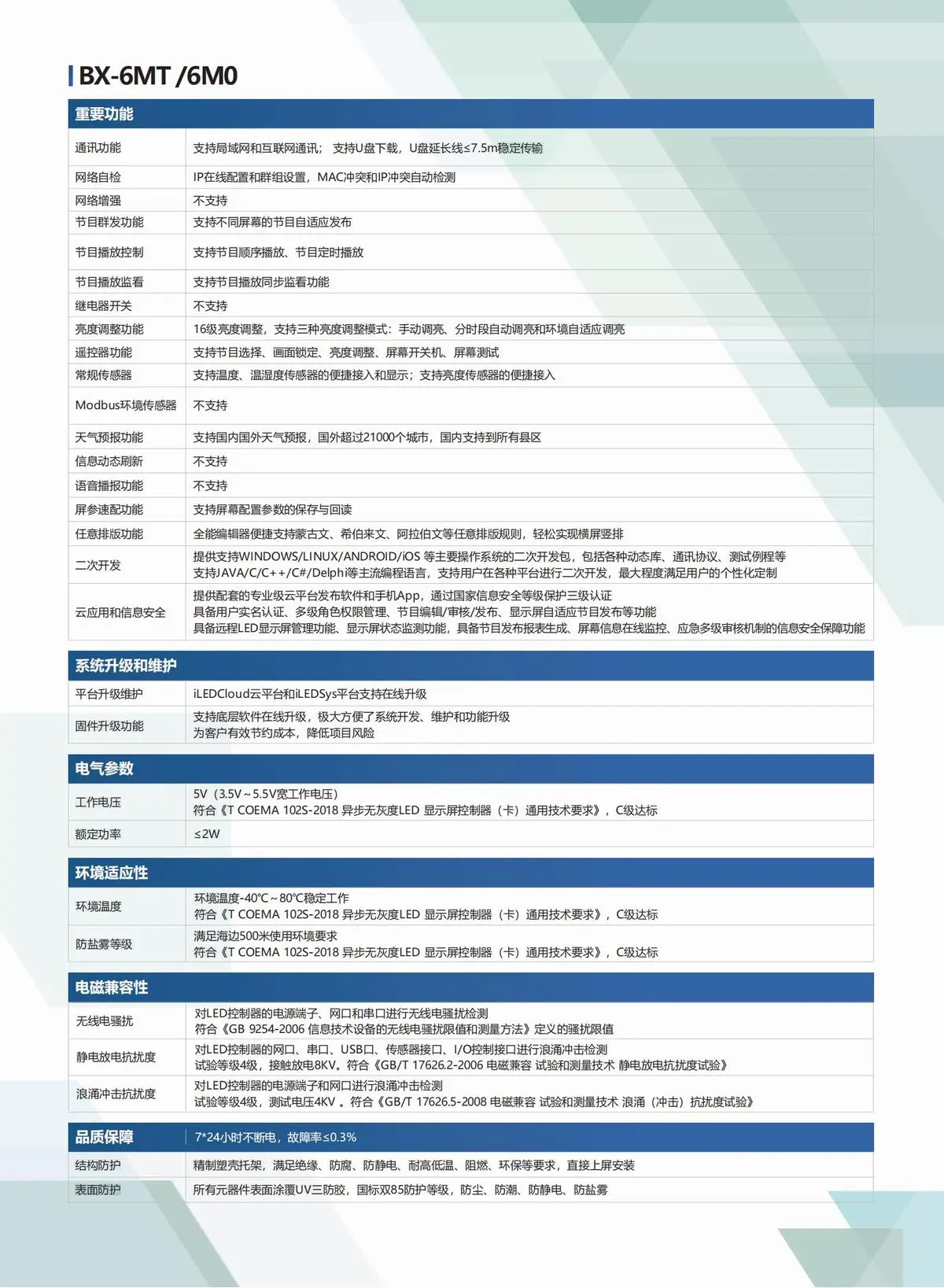 BX仰邦六代三基色产品线，通用控制器 X-6E/6M/6A系列，字库/语音控制器BX-6K/6K-YY/6M-YY系列，Modbus控制器BX-6X系列
