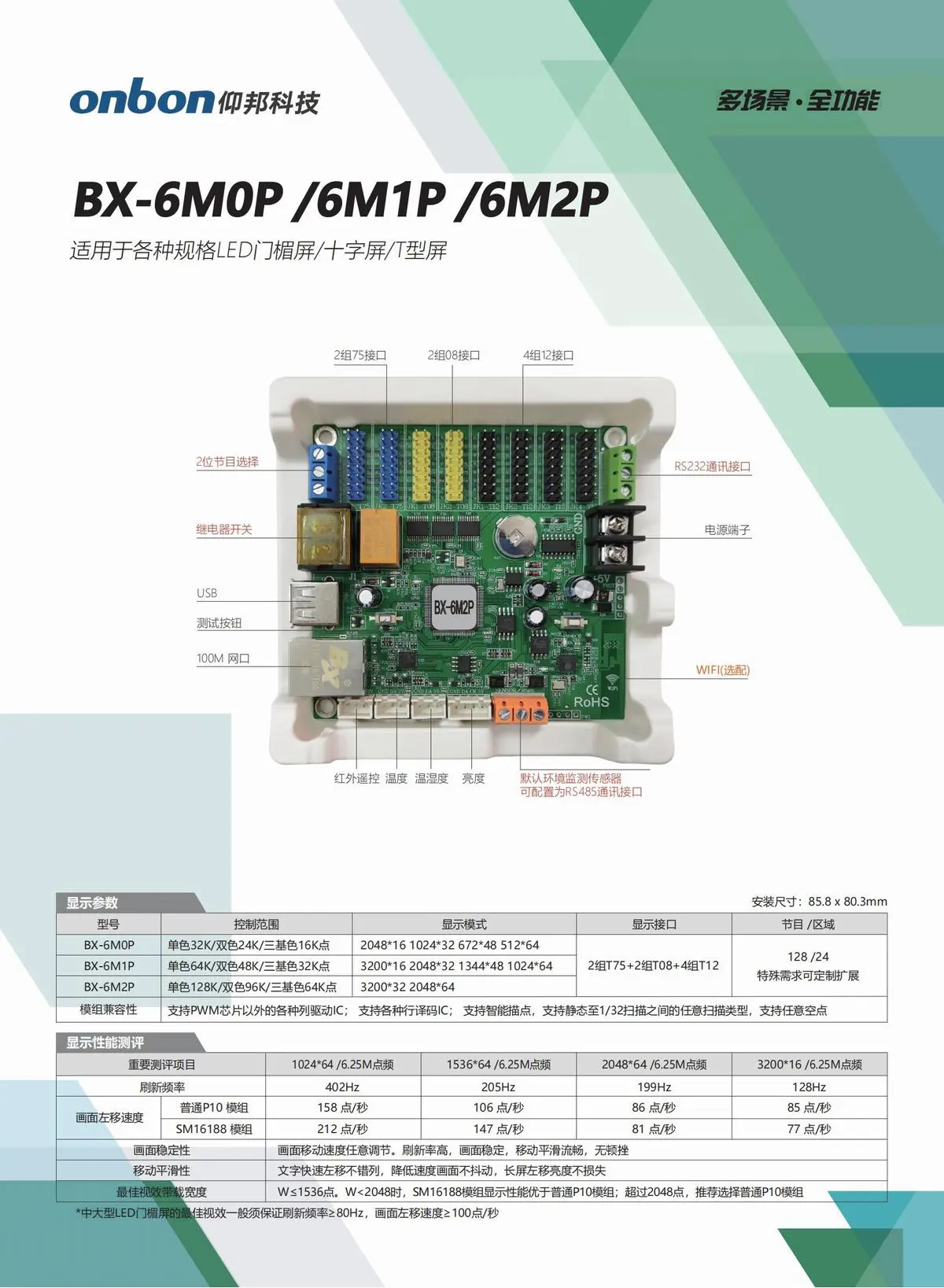 BX仰邦六代三基色产品线，通用控制器 X-6E/6M/6A系列，字库/语音控制器BX-6K/6K-YY/6M-YY系列，Modbus控制器BX-6X系列