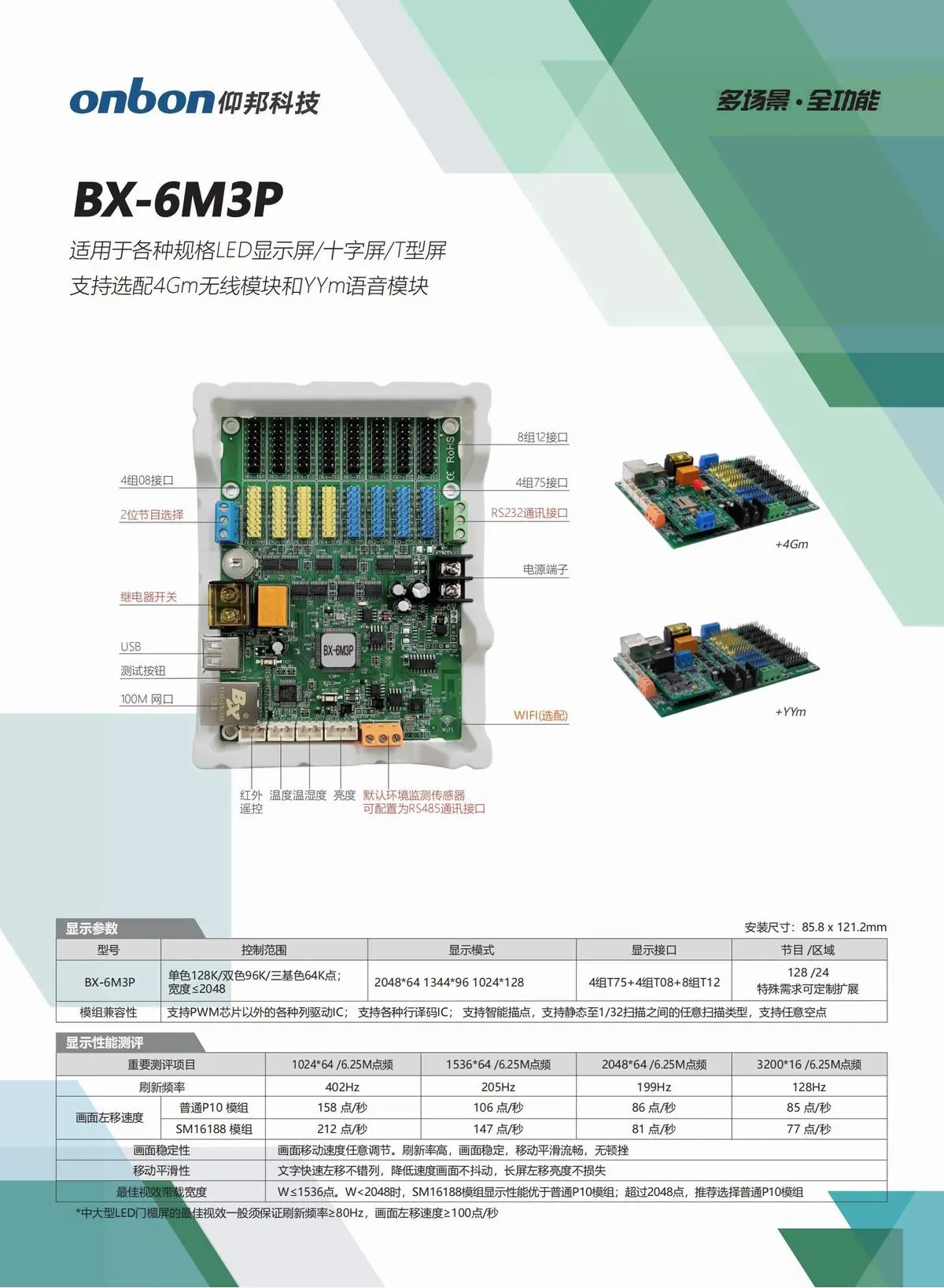 BX仰邦六代三基色产品线，通用控制器 X-6E/6M/6A系列，字库/语音控制器BX-6K/6K-YY/6M-YY系列，Modbus控制器BX-6X系列