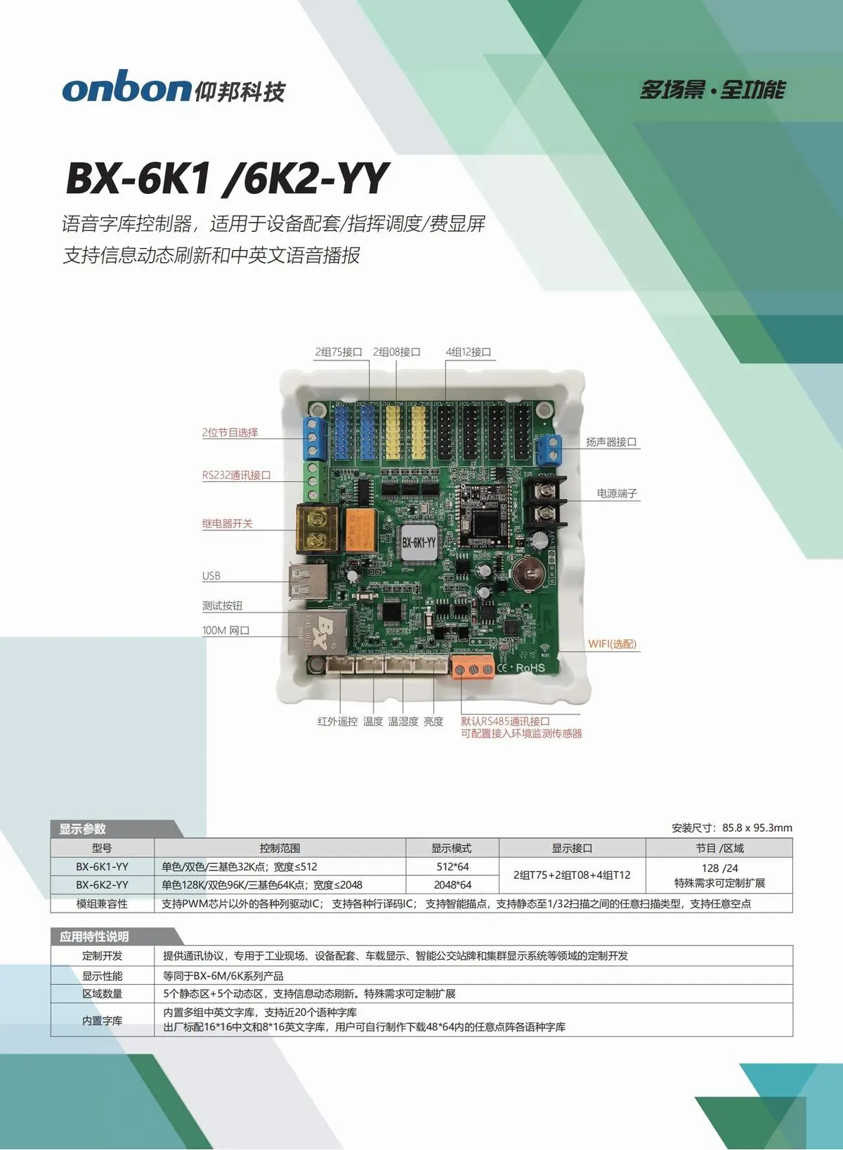 BX仰邦六代三基色产品线，通用控制器 X-6E/6M/6A系列，字库/语音控制器BX-6K/6K-YY/6M-YY系列，Modbus控制器BX-6X系列